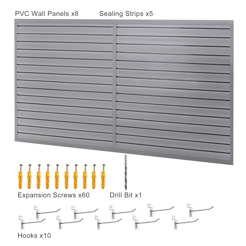 RocVanc Slatwall Panel 4x8FT, Garage Slat Wall Storage Systems Durable and Sturdy, Easy-to-Install Interlocking PVC Slat Wall Organizer Panels Flexible and Convenient, Maximize Vertical Space