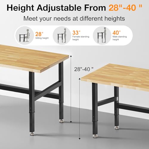 MUWOOD 48”Folding Workbench, 2000 LBS Capacity Heavy Duty Workbench, Height Adjustable Foldable Work Table, Rubberwood Collapsible Desk for Workshop, Garage, Office, Home