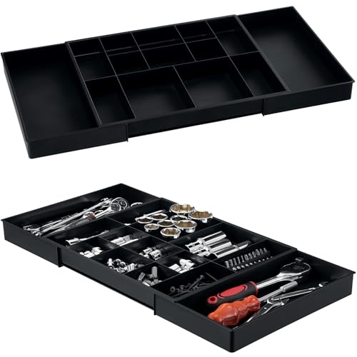 ONREVA Tool Box Organizer Tray Divider Set, Expandable Large Toolbox Storage Tray Kit, Rolling Tool Chest Drawer Bins, Hardware Screwdrivers Pliers Organization, 2pcs low profile Trays.