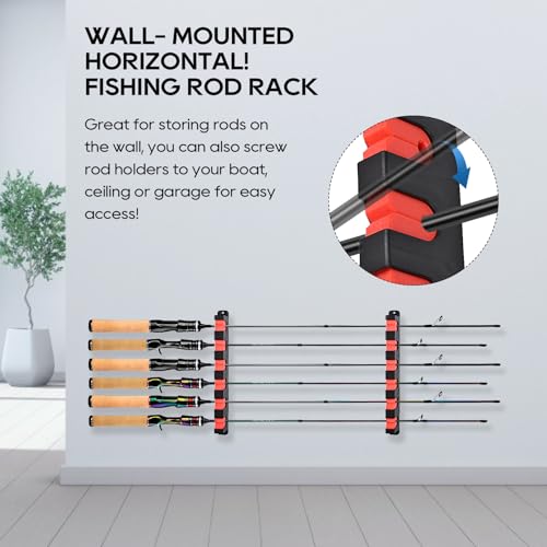 Axlksia Fishing Rod Holder Wall Mount, 1 Pair Fishing Pole Holders for Garage, Boats, 6 Fishing Rod Storage Racks