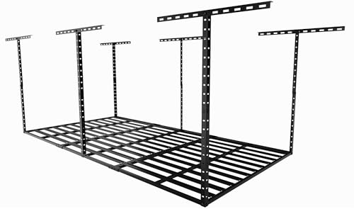 SunsGrove 4x8 Overhead Garage Storage Rack Organization, Adjustable Ceiling Mounted Storage Racks, 800LBS Weight Capacity, 22"-40" Ceiling Dropdown, Hammertone Black