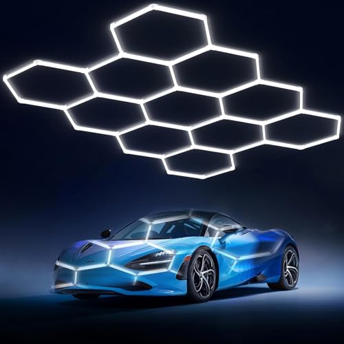 Litezone Hexagon Garage Lights: 322W 11 Grids Hexagon LED Lights - Easy Install 6500K Super Bright Honeycomb Lights Ceiling for Garage, Warehouse, Car Detailing Shop, Exhibition Hall, Gym