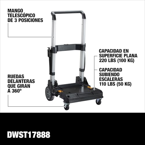 DEWALT TSTAK Trolley Cart with Handle, Swivel 360°, Capacity of Up to 200 lbs (DWST17888)