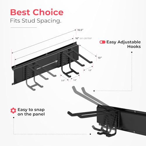 TIDYME Garage Wall Organizer | 64" Heavy-Duty Tool Storage Rack | Adjustable Double-Layer Hooks | 400 lbs Capacity | Carbon Steel Wall Mount Holder for Shovels, Rakes, Ladders & Power Tools