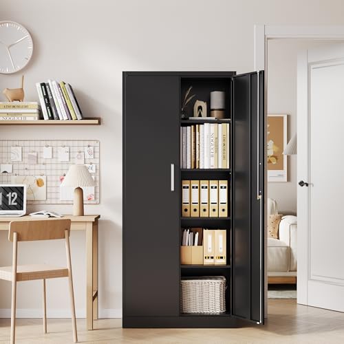 Tivostaral Metal Storage Cabinet with Locking Doors, 71" Tall Steel Locker Organizer with Adjustable Shelves, Garage Utility Cabinet for Home, Office, Shop, and School