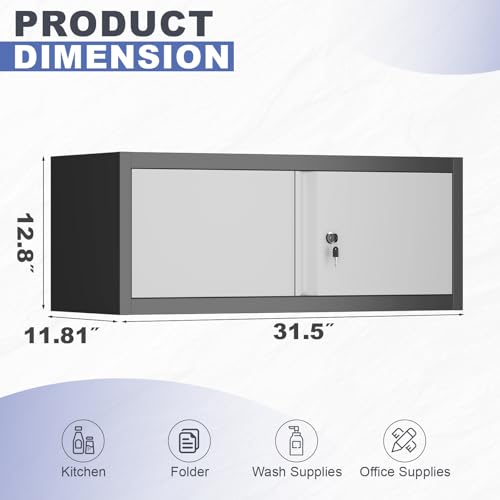 STEELIST Metal Locking Cabinet, 12.8" H Garage Cabinet Wall Mount, Steel Storage with Doors, Floating Storage Organization for RV, Hanging Cabinets for Workshop, Warehouse, Wall Cabinet