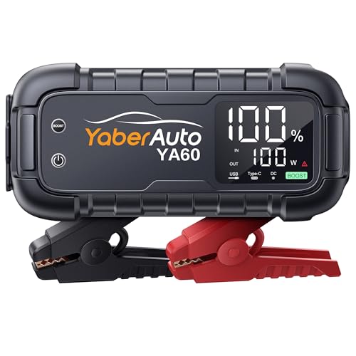 YaberAuto Jump Starter 8000A 65W Fast Charging (All Gas/12.0L Diesel) Portable Car Battery Jump Starter Pack, Jump Box Car Battery Jumper Starter Portable Jumper Cables, 150W DC, 600LM Lights