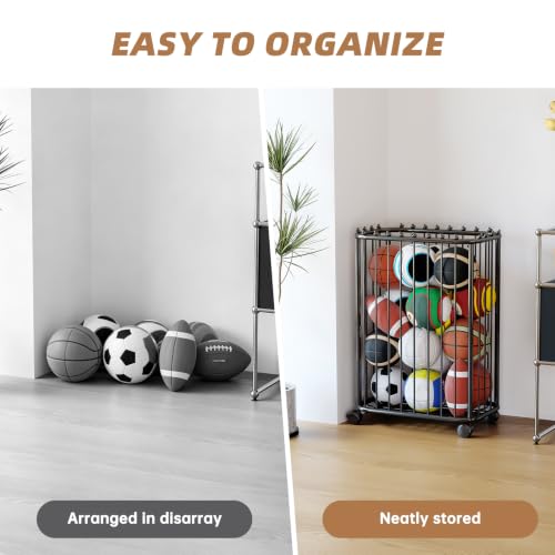 jiedihome Garage Ball Storage Rack, Metal Sports Equipment Organizer, Black