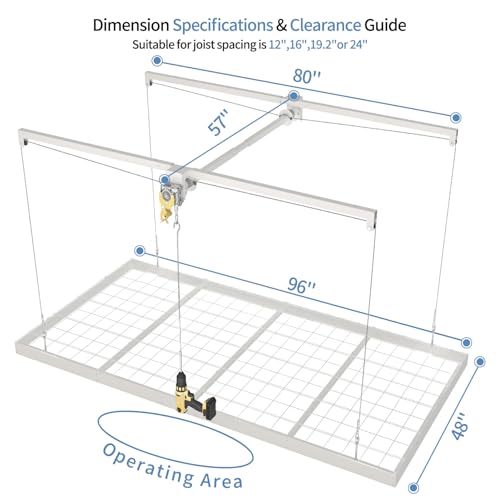 Overhead Garage Storage Rack – 4x8 FT Garage Ceiling Storage Racks with Safety Lock, Heavy-Duty Ceiling Mounted Lift System and Storage Organizer, Ideal for Maximizing Overhead Space, 325 lbs Capacity
