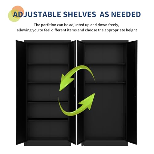 GarveeHome Metal Storage Cabinet with Lock, Steel Tool Cabinet with 4 Adjustable Shelves and 4 Adjustable Feet,Storage Organization for Home, Garage, Office, Shop