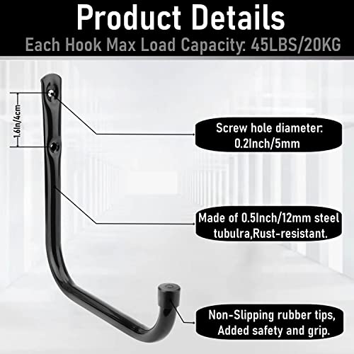 Whrsinlor Heavy Duty Garage Hooks, 6.7Inch Wall Mount Garden Tools Storage Hook for Bike, Ladder, Chair, Garden Hose, Power Tool, Indoor Outdoor