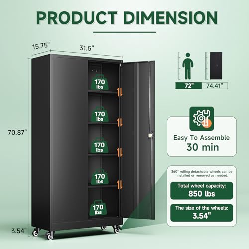 Letaya Metal Garage Storage Cabinets with Lock Door and Adjustable Shelves, Steel Tool Cabinets for Home,Office,Warehouse Organisieren (Black, 75" H)