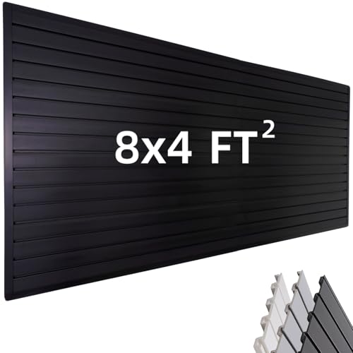 FRAYSCENT Slat Wall Paneling Garage Wall Organizer, Slatwall Panels Garage Tool Organizer Wall Mount Garage Slat Wall Storage Systems, Slat Board PVC Wall Panels Garage Storage (Black, 8ftx4ft)