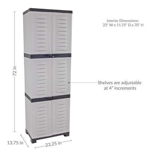 Sunnydaze 72" H Resin Garage Storage Cabinet - Garage Cabinet with Lockable Doors and Adjustable Shelves - Freestanding Utility Storage for Laundry Room, Office, Basement - Gray