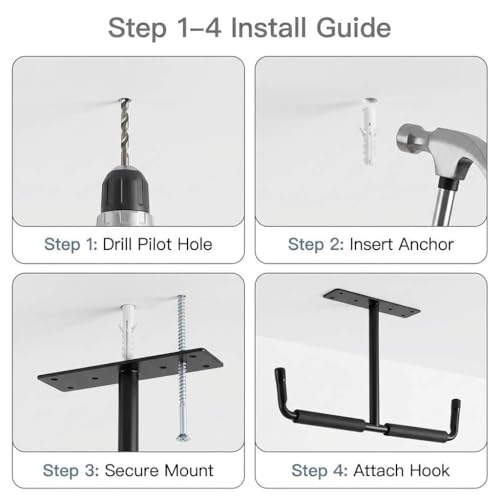 QWORK Overhead Ceiling Hooks Rack – Heavy Steel Storage Hangers for Garage, Workshop & Basement