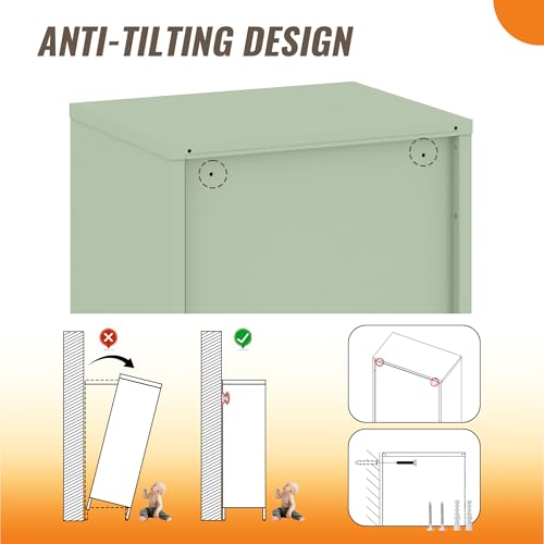 Steehoom Locker Cabinet, 59.06" H Green Metal Locker Storage Cabinet for Employees with Locking Door and 2 Shelves Kids Locker Tool File Cabinets for Garage