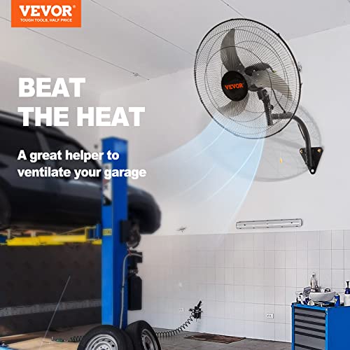 VEVOR 20 inch Wall Mount Fan Oscillating, 3-speed High Velocity Max. 4650 CFM Industrial Wall Fan for Indoor, Commercial, Residential, Warehouse, Greenhouse, Workshop, Basement, Black, ETL Listed