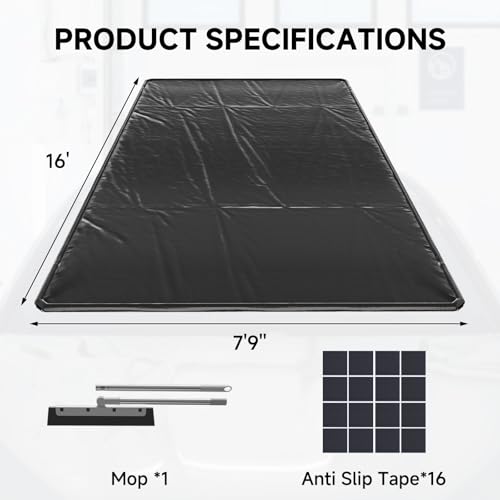 SUNYRISY 7'9" x 16' Containment Garage Floor Mat Under Car, Heavy Duty Waterproof Garage Carpet Floor Protection Non-Slip Parking Mat with Squeegee for Cars SUVs Trucks
