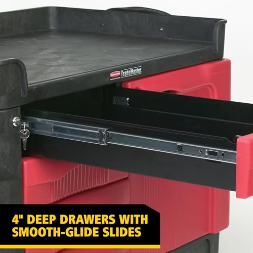 Rubbermaid Commercial Products TradeMaster Tool Storage Utility Cart, 4 Drawers + Cabinet, Small, 750 lb. Capacity, Black, for Warehouse/Garage/Cleaning/Maintenance