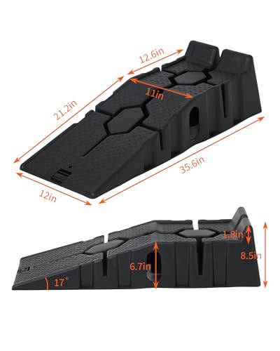 Low Profile Plastic Car Ramps 2 Pack, 5 Ton 12000 LB Heavy Duty Auto Service Ramps, 6.7" Lift Height Portable Vehicle Lifting Ramps, Ideal for Home Garage Oil Change Car Maintenance Repair