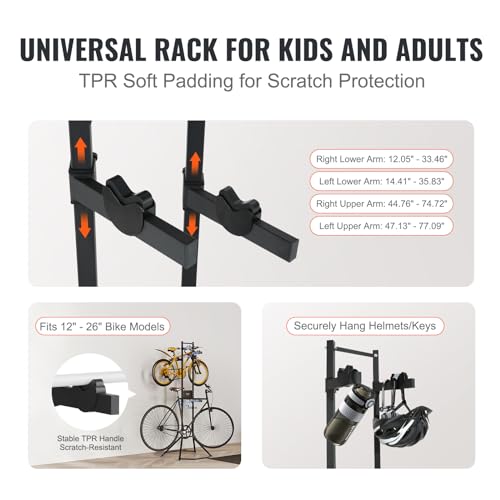 VEVOR 4 Bike Rack Garage Storage, Free Standing Gravity Wall Vertical Bike Stand, Sturdy Steel & Easy Assemble, for Road, MTB, and Hybrid Bicycles, Holds Up to 260 Lbs
