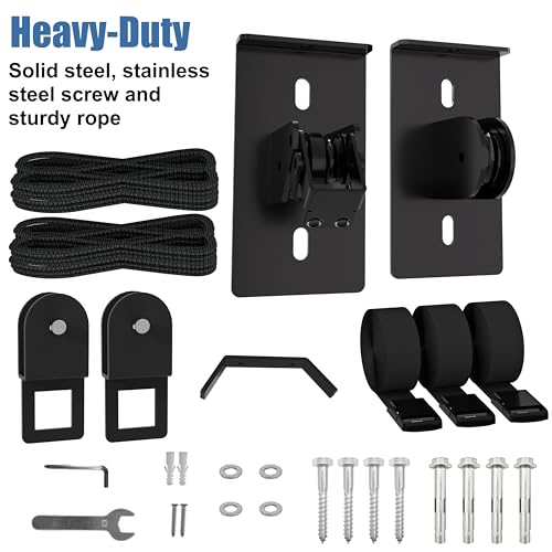 KOSEOO Cargo Box Pulley System for Garage Storage, Heavy-Duty Kayak/Canoes/Bikes/Ladders Ceiling Hoist, Hold Up to 150 lbs Capacity, Fit 10-18 Foot Ceilings, Black