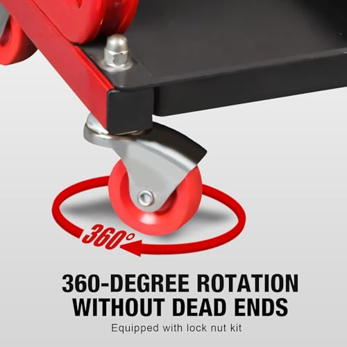 Big RED 250lb Red Rolling Automotive Creeper Garage/Shop Seat: Padded Mechanic Stool with Tool Large Tray Suitable for garages, Repair Shops