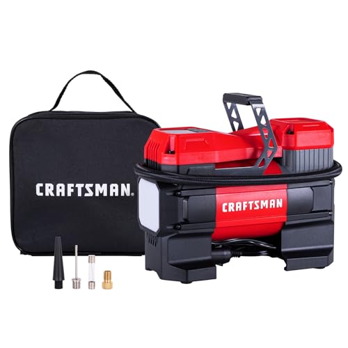 CRAFTSMAN 12V Tire Inflator Portable Air Compressor, Up to 150 PSI with Digital Gauge & Auto Shut-Off, LED Light, 12V DC Car Plug Compact Air Pump for Car Tires, Bikes & Sports