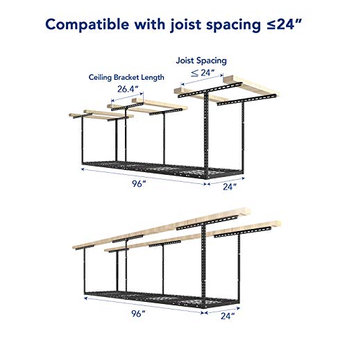 FLEXIMOUNTS 2x8 Garage Storage Rack, Adjustable Overhead Storage Organization System, Heavy Duty Metal Ceiling Rack, 400lbs Weight Capacity, Black, Classic Series