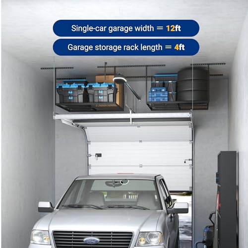 FLEXIMOUNTS 4x4FT Garage Storage Rack Overhead, Adjustable Ceiling Storage Racks, Metal Garage Organization System with 350LBS Weight Capacity(Black), Classic Series