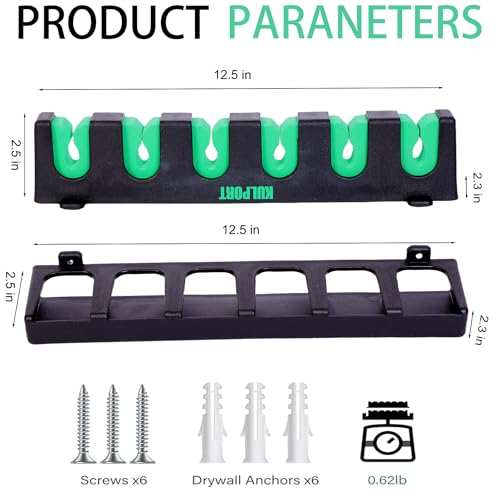KULPORT Fishing Rod Rack Holders Wall-Mounted Fishing Pole Holder & Rack, Fishing Pole Holders for Garage & Boat 6-Rod Storage Racks(Vertical Green, 1 Pair)