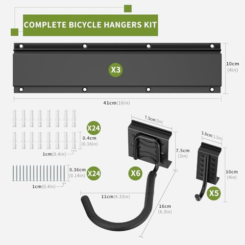 Housolution Bike Storage Rack 48Inch for 6 Bikes + 5 Helmets, 500lbs Capacity, Heavy Duty Steel Bicycle Wall Mount Hanger for Garage Storage, Bike Hooks, Bicycle Storage, Bike Wall Mount, Black