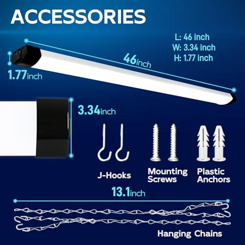 hykolity 4FT 120W LED Shop Light Linkable, 13000lm(400w Equivalent), 5000K Utility Shop Lights for Garages, Workshops, Basements, Hanging or FlushMount, with Power Cord and Pull Chain, ETL, 2 Pack