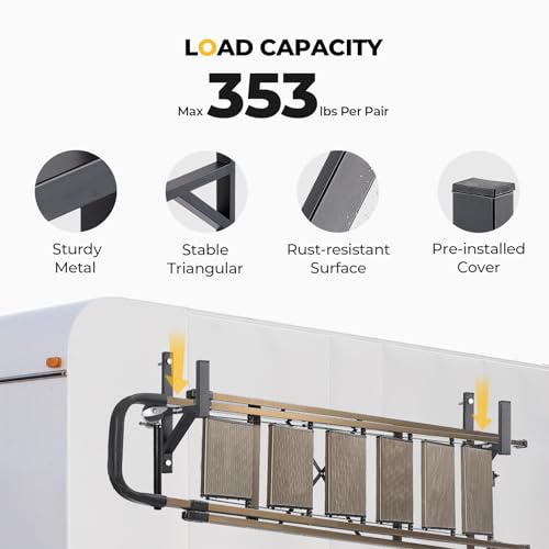 BougeRV Side Mount Trailer Ladder Rack, 2 Racks Heavy Duty Steel Ladder Racks with Bungee Cords Fit for Open and Enclosed Trailer Side Wall, 353 LBS Capacity, Carry 1 or 2 Ladders