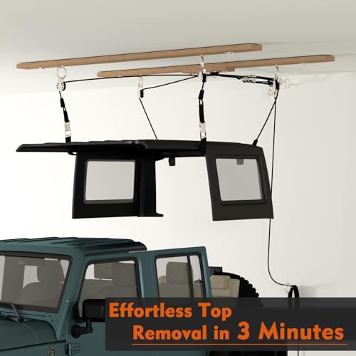 ALLCOS Hard Top Removal Lift for Jeep Wrangler JL JK Models and Ford Bronco, 12ft Hardtop Overhead Garage Storage Hoist with Anti-Drop System, Supports 8-16 ft. Ceiling