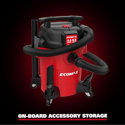 ECOMAX Ultra Quiet Wet Dry Shop Vacuum, 6 Gallon 4 HP Shop Vac, 80% Less Noise, 3X Longer Motor Lifespan, Powerful Portable Vacuum Cleaner for Garage, Jobsite, Workshop (6 Gallon)