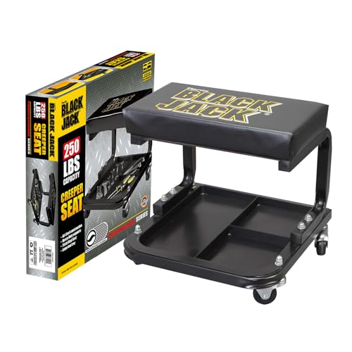Torin ATR7211 Blackjack Rolling Creeper Garage/Shop Seat: Padded Mechanic Stool with Tool Tray Storage, Black, Large