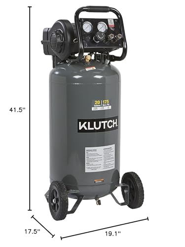 Klutch 20-Gallon Air Compressor, 2 HP, 120 Volts, 175 PSI
