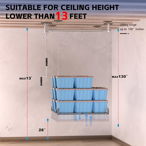 UODENGA Overhead Garage Storage Rack,4x4FT Garage Ceiling Storage Racks,Lift Storage Rack with Secure Lock,Holds 400 Lbs for Easy Up Down,Professional Organization System