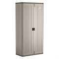 Suncast Mega Tall Storage Cabinet for Garage Organization - 31 Cu. Ft. Lockable Utility Closet with 3 Adjustable Shelves for Garden Supplies & Outdoor Tools, Multi-Wall Resin Construction, Platinum