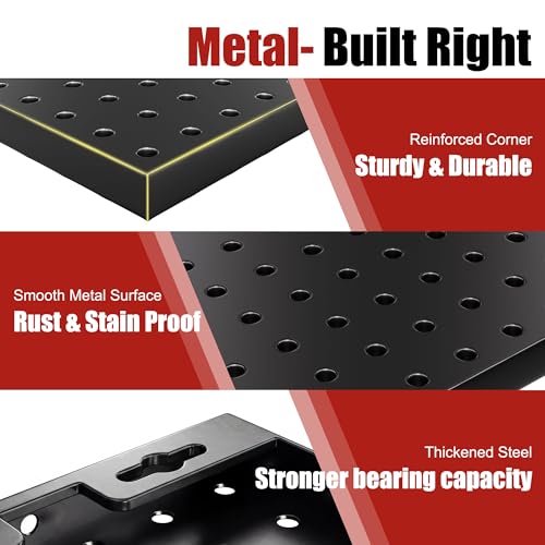 7S garage 4 Pack Metal Pegboard Panels with 50 Hooks, Black Pegboard Wall Organizer, Pegboard Accessories, Heavy Duty Garage Tool Storage System for Workbench, Workshop, Office, Craft Room