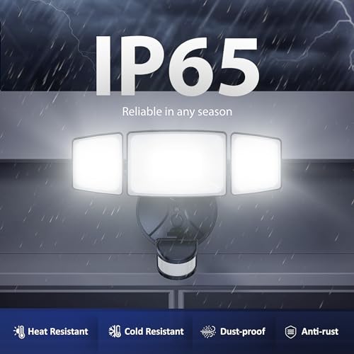 Onforu 75W LED Flood Light Motion Sensor Outdoor, 7000lm Dusk to Dawn Flood Light, Security Light with Three Head, IP65 Waterproof Exterior Floodlight, 6500k Wall Light for Entryway Stairs Yard Garage