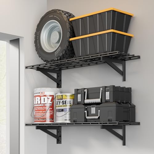Jusgym 2 Pack Heavy Duty Garage Wall Shelving Set (1x4ft), Wall Mounted Garage Shelves 700lbs Capacity, 12"x48" Shelf Storage Rack Floating Shelves, Black