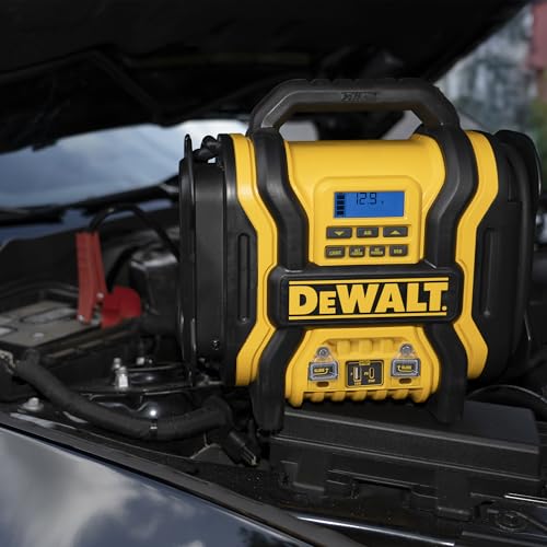 DEWALT DXAEPS14 2000 Peak Battery Amp 12V Automotive Battery Booster Jump Starter/Power Station with 120 PSI Compressor, 500W AC Power Inverter, and 15W USBa & 25W USB Ports
