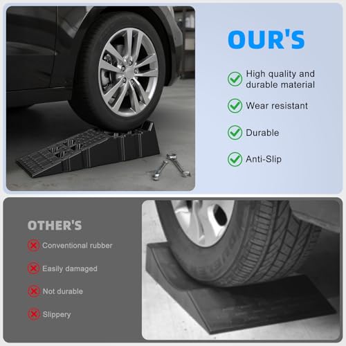 2 PCS Car Ramps for Oil Changes, 13000lbs Heavy Duty Plastic Oil Change Ramps, 12" Wide Low Profile Design with 8.6" Lift Height, Jack Support for Vehicle Service & Garage Repair Black