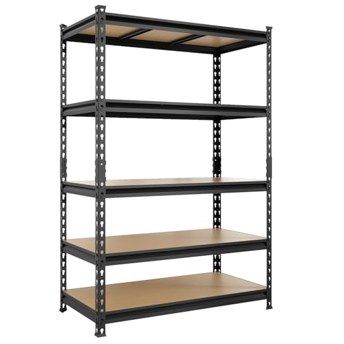 Big RED Storage Shelving Unit, 5-Tier Adjustable, Heavy Duty Metal Garage Shelves/Utility Rack for Kitchen, Pantry, Basement, Bathroom, Laundry - 3,000lb Capacity, Black, 72" H x 48" W x 24" D