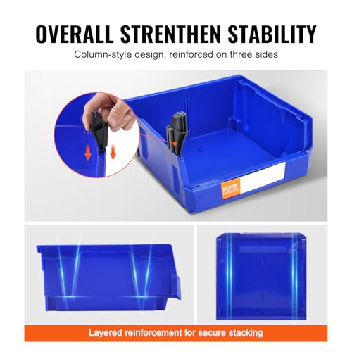 VEVOR Plastic Storage Bins 6 Pack (11 x 11 x 5-Inch), Hanging Stackable Storage Organizer Bins, Heavy Duty Stacking Containers for Closet, Garage, Office, Home, Pantry or Small Parts Organization