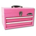 Apollo Tools 14 Inch Steel Tool Box with Deep Top Compartment and 2 Drawers in Heavy-Duty Steel With Ball Bearing Opening and Powder Coated Finish - Pink Ribbon - Pink - DT5010P