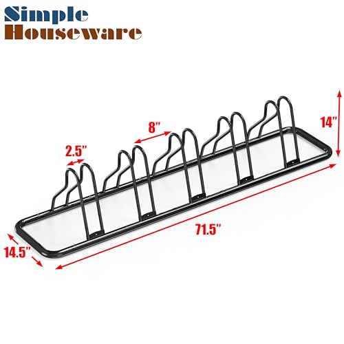 Simple Houseware 5-Bike Floor Storage Rack - Adjustable Bicycle Parking Stand & Garage Organizer for Road and Kids Bikes, Black