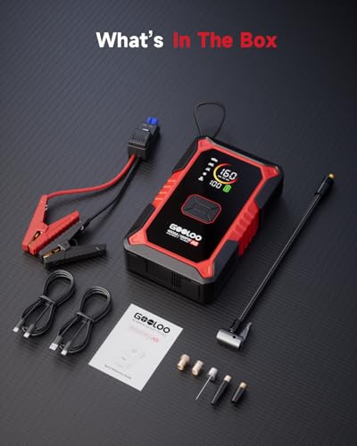GOOLOO A5 Jump Starter with Air Compressor, 4000A Car Battery Jump Starter (All Gas/10.0L Diesel) with 160PSI Tire Inflator Auto-Off, 45W PD Fast Charging, 12V Jump Box Car Jumper Starter Portable